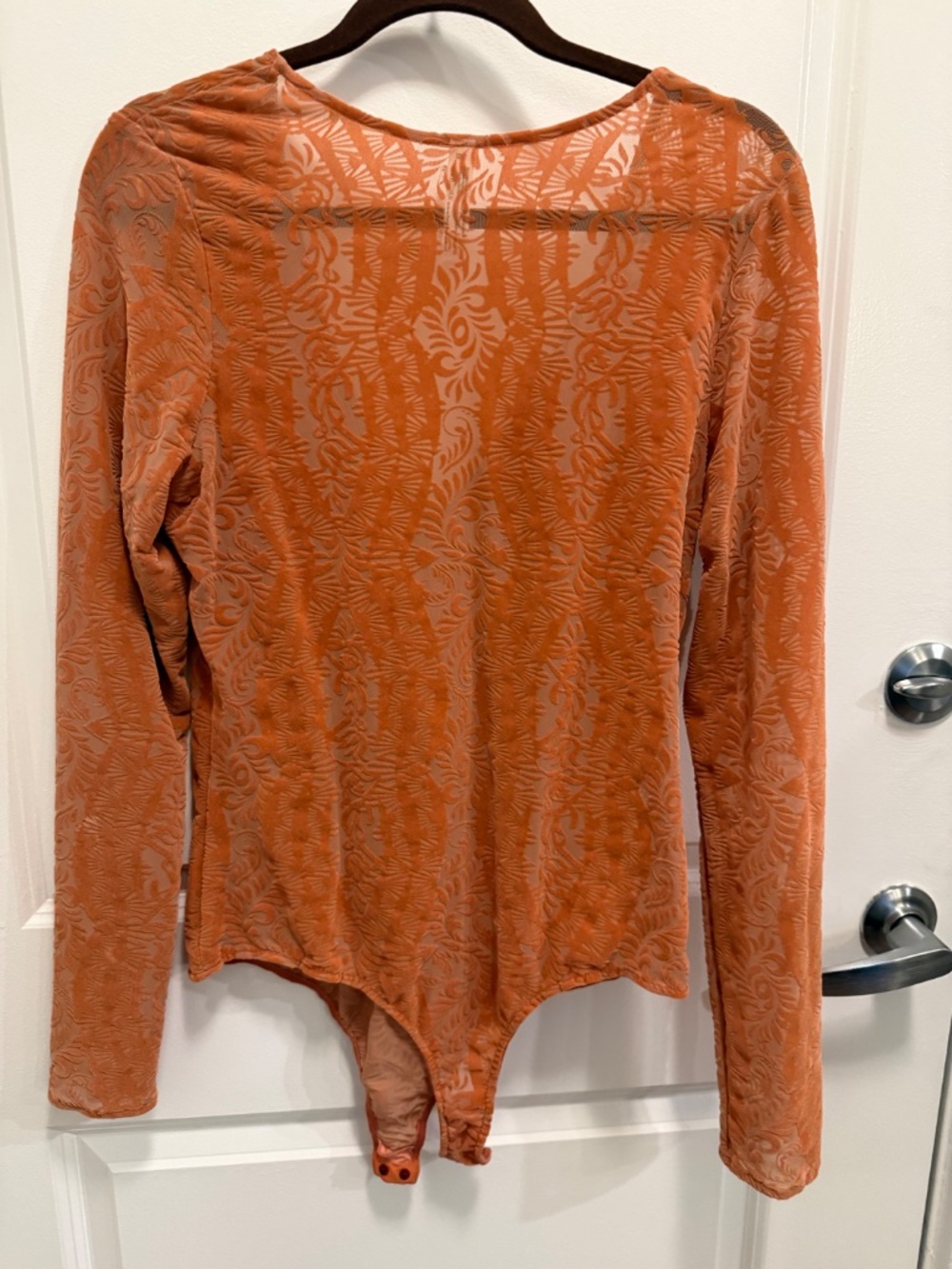 Free People Velvet Burnout Bodysuit – Rust Orange – Size Large - Picture 2 of 8